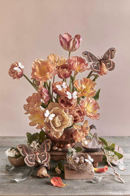 Copper Tulips with Moths and Butterflies